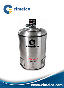 Centrifuga extractora industrial de 15 kg modelo TX marca Cimelco. Panel de control integrado. ISO 9001. Cimelco Nacional.