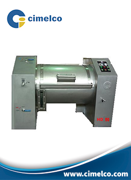 Lavadora centrifuga industrial marca Cimelco en acero inoxidable. Proceso de pre centrifugado. Ideal para el lavado de sabanas en hoteles. Peru.