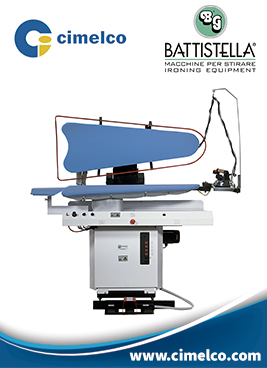 Prensa industrial de planchado modelo Marte neumatica marca Battistella con generador de vapor incorporado. Cimelco