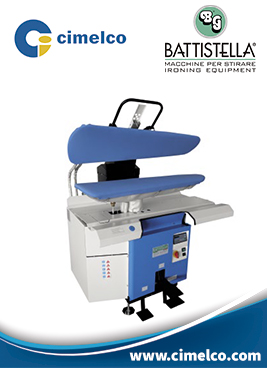 Prensa industrial de planchado de prendas de lavanderia.  Cuenta con generador de vapor incorporado. Modelo Marte marca Battistella. Cimelco